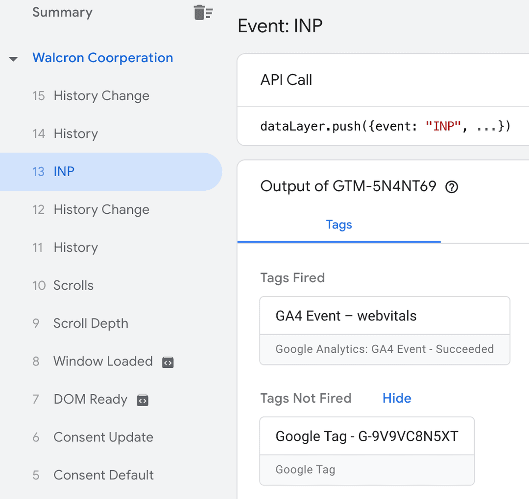 Fired gtag event